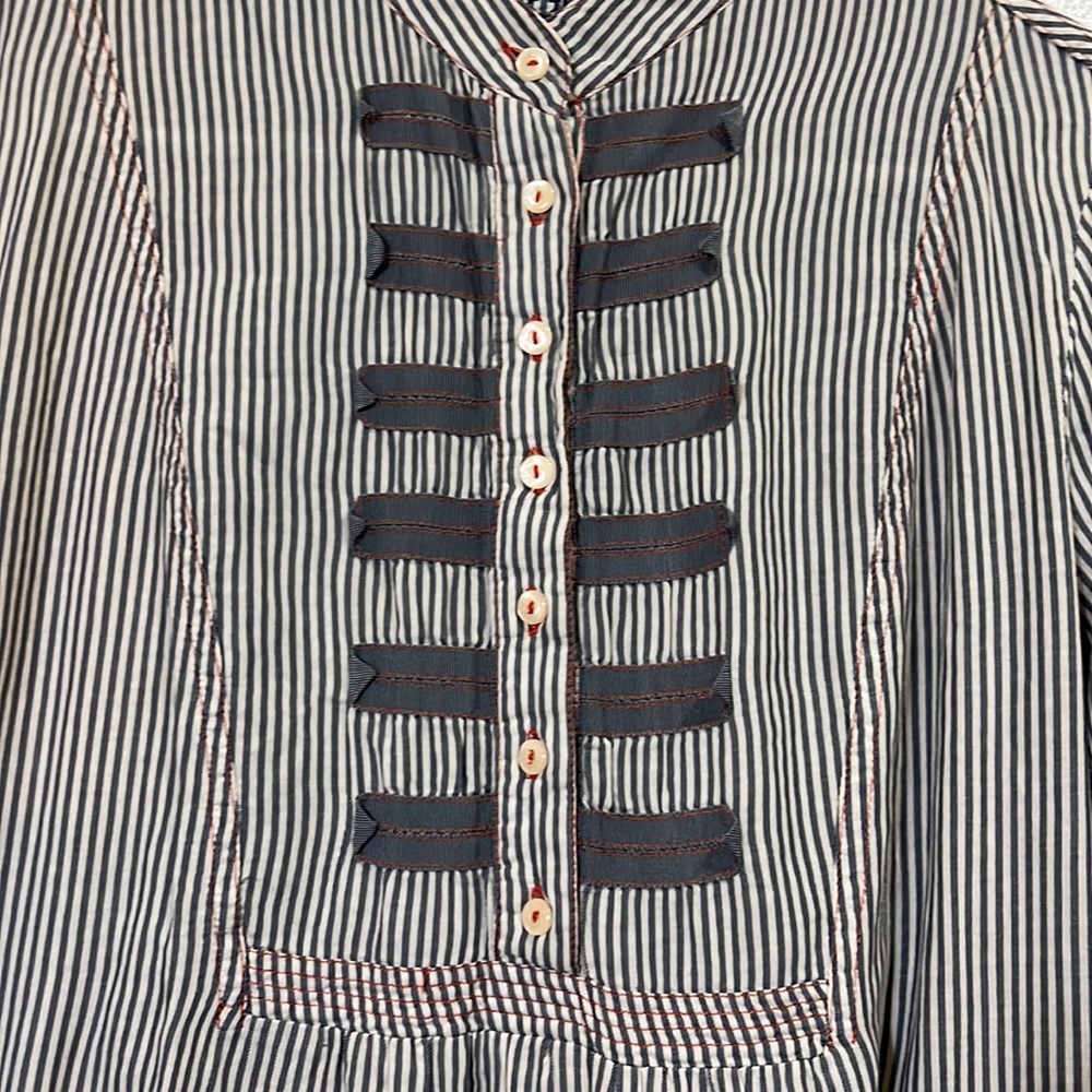 3J Workshop Johnny Was gray/ white striped embroidered long blouse. Size Small - Picture 3 of 12